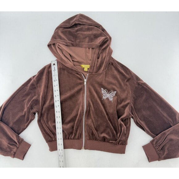 Cult Favorite Hoodie Velour Zip Up Butterfly Rhinestone Jacket Sz M Y2K Hipster - Picture 10 of 11